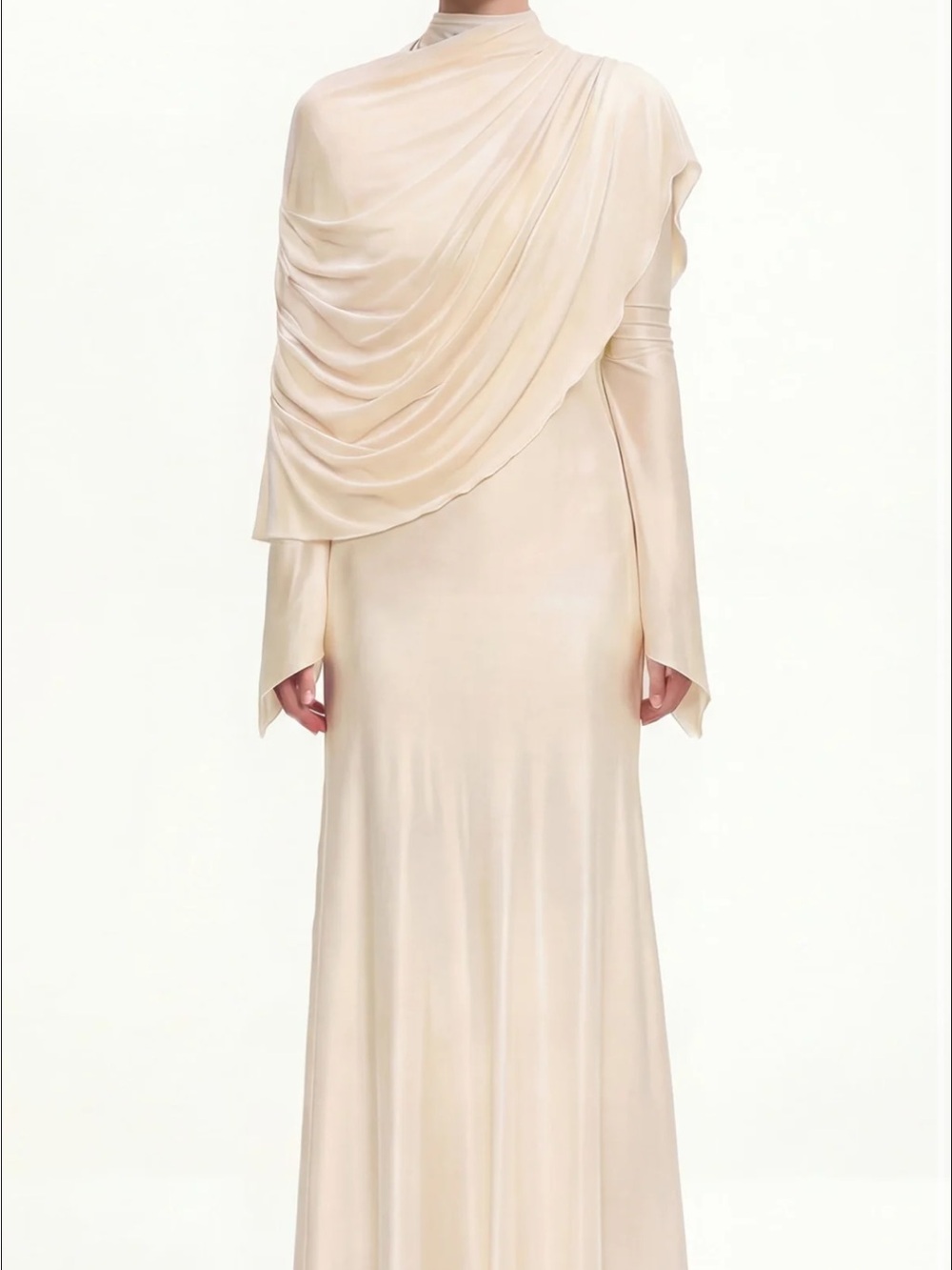 JW PEI Cream Draped Long-Sleeve Maxi Dress